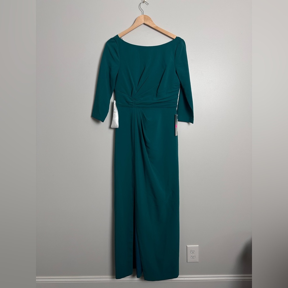 KAY UNGER Dark Aqua Side Slit Gown - Picture 6 of 10